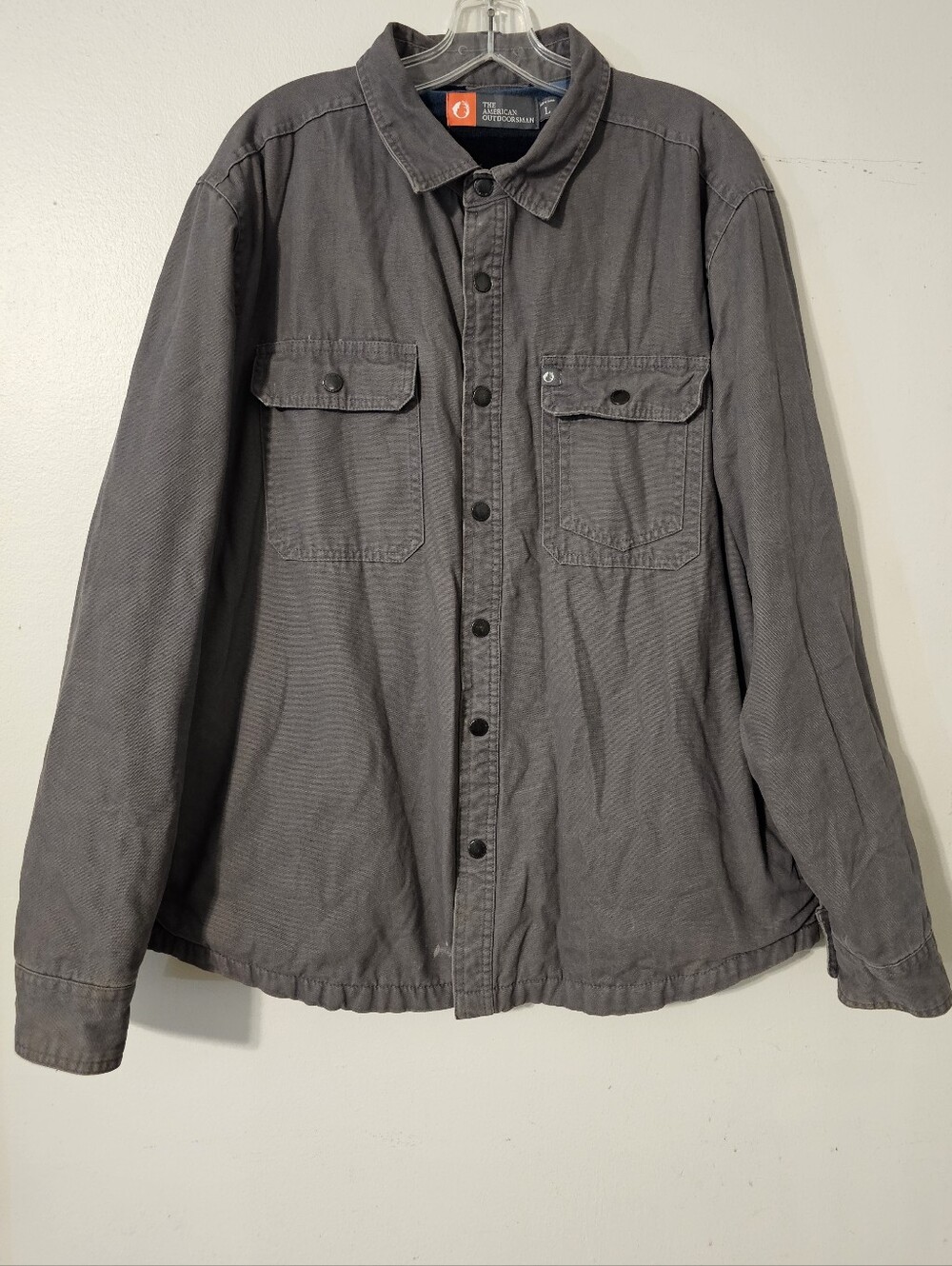 The American Outdoorsman Men's Large Gray Wash Canvas Fleece-Lined Shirt Jacket